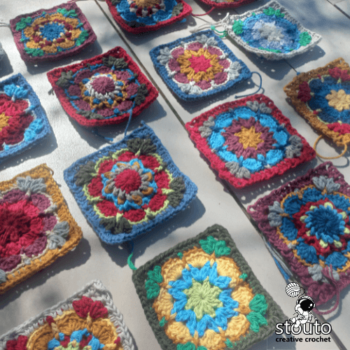 Layout completed flower granny squares to design your layout