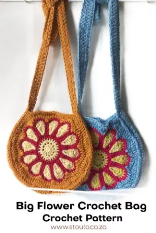 Circle Bags with bold crochet flower center