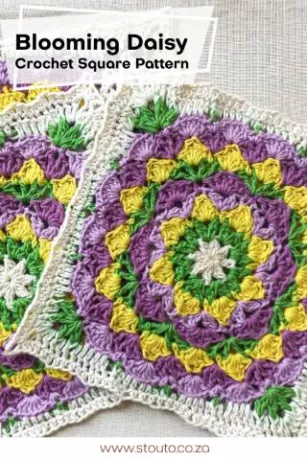 Blooming Daisy 9inch crochet flower square pattern