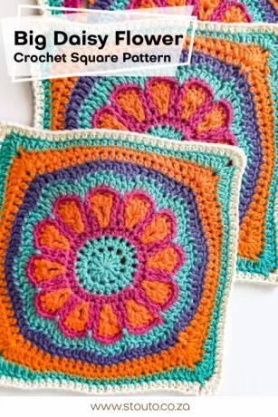 Center Stage daisy flower crochet squares pattern.
