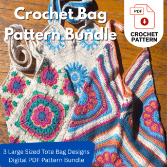 Large tote bag pattern bundle, include patterns for 3 large tote bags made up from granny sqaures