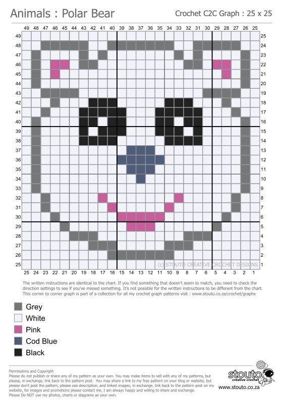 Corner to Corner crochet Graph of Baby Polar Ber