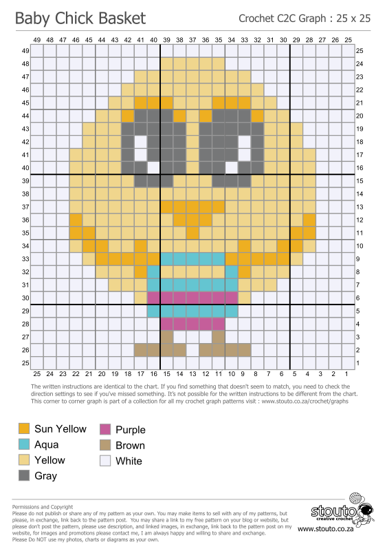 Cute Baby Chicken with Basket C2C Graph and Pattern
