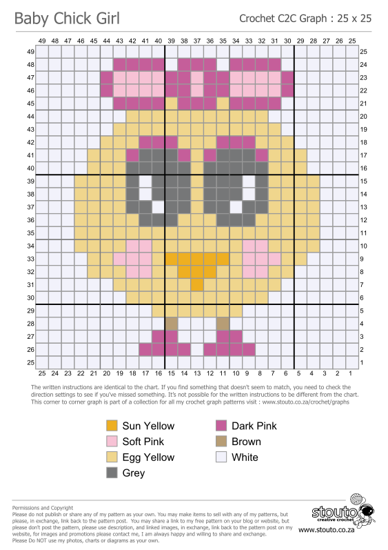 C2C Crochet Pattern and Graph- Cute Baby Chicken Girl