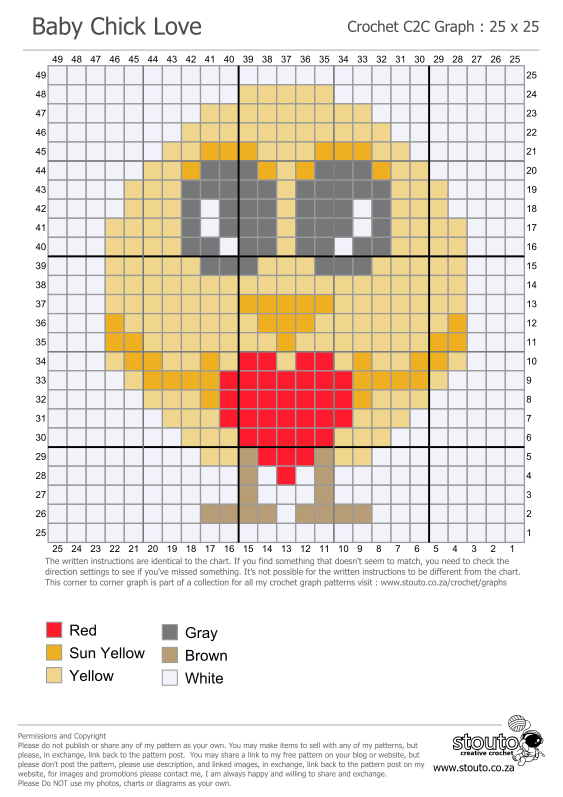 C2C Crochet Pattern - Cute Baby Chicken Holding Heart
