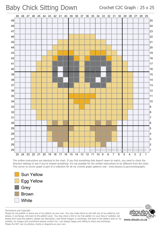 Cute Baby Chicken Sitting Down C2C Graph and Pattern