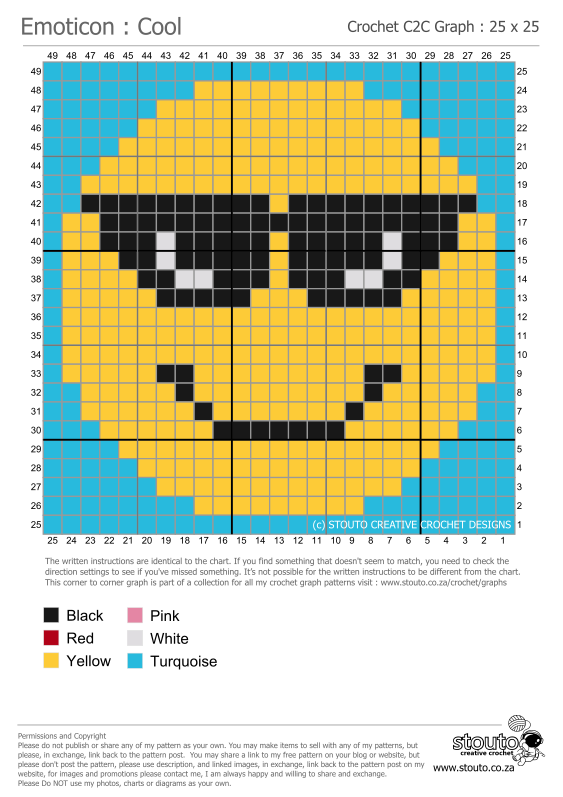 C2C Crochet Emoticon Cool Shades Face Graph and Pattern