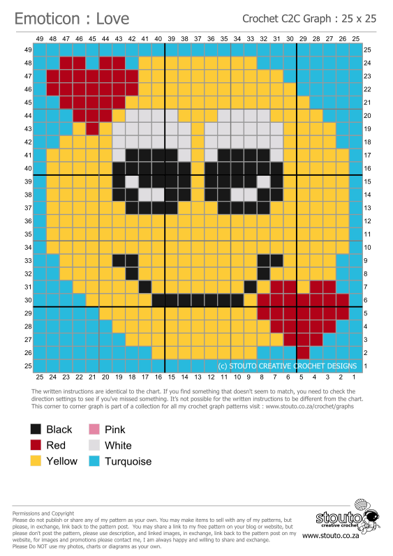 C2C Crochet Emoticon Love Face Graph and Pattern