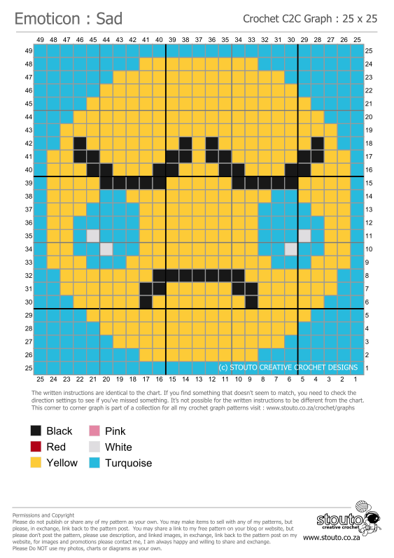 C2C Crochet Emoticon Sad Face Graph and Pattern