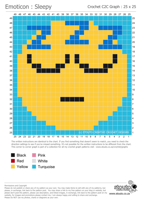C2C Crochet Emoticon Sleepy Face Graph and Pattern