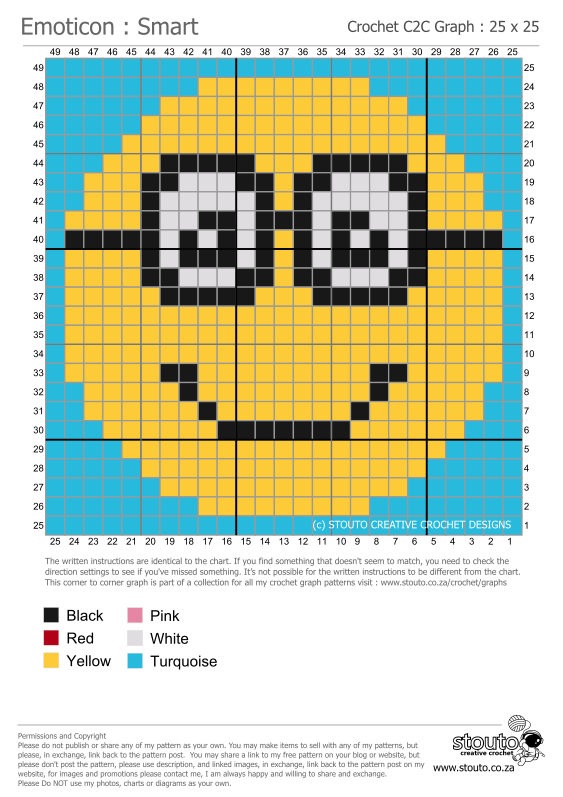 C2C Crochet Emoticon Smart Face Graph and Pattern