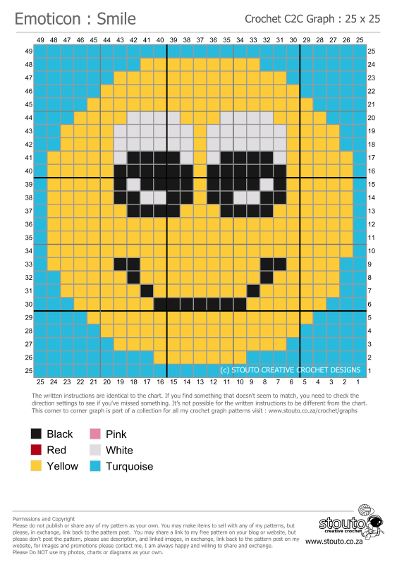 C2C Crochet Emoticon Smile Face Graph and Pattern