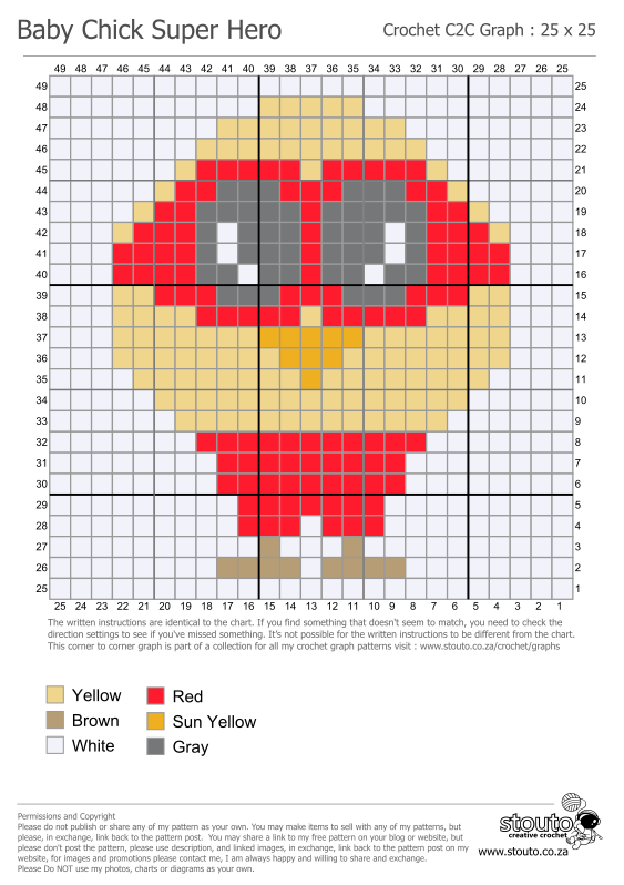 Cute Super Hero Baby Chicken C2C Graph and Pattern