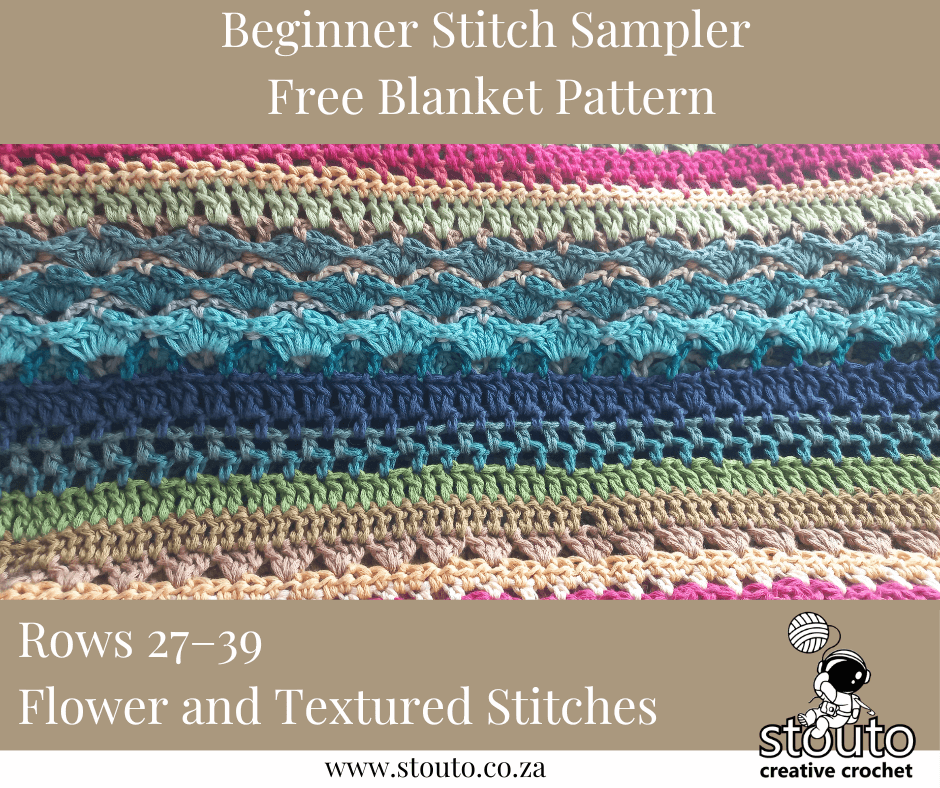 Rows 27–39 add soft petals and layered detail to your sampler.