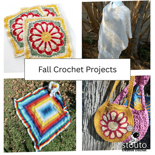 Cozy fall-themed crochet projects in warm autumn colors