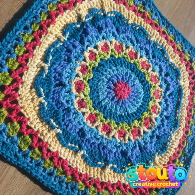 Sunrise Bloom Square Patchwork crochet flower blanket square