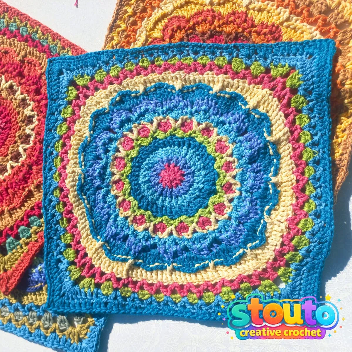 Sunrise Bloom Square Patchwork crochet flower blanket square