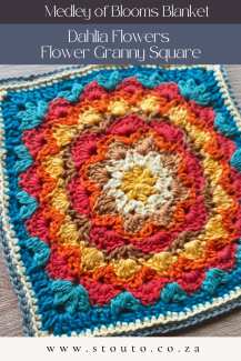 Dahlia flower granny square crochet pattern worked in soft cotton yarn