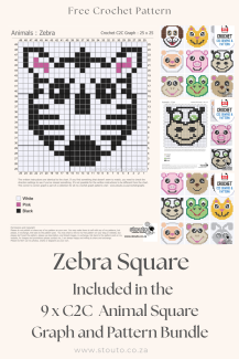 Crochet a modest zebra with this free C2C crochet square pattern