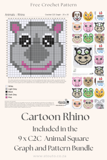 Baby Rhino C2C Crochet Square Pattern Bundle