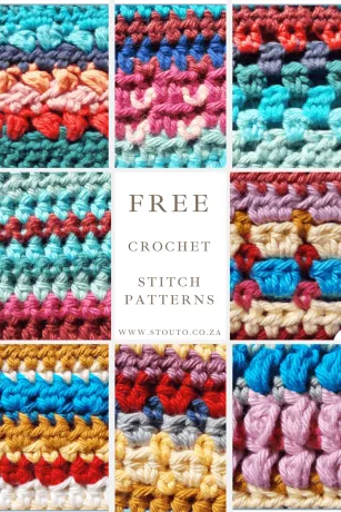 Collection of crochet stitches for projects like bags, pillows, afghans and more