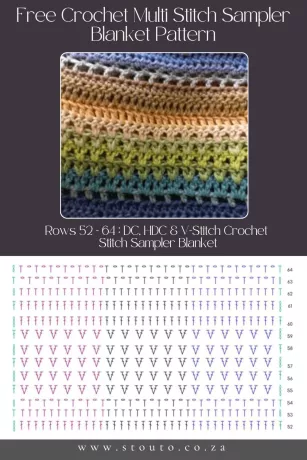 Free Crochet Stitch Sampler Blanket Pattern - Rows 52–64 – DC, HDC & V-Stitch Crochet Stitch Sampler Blanket