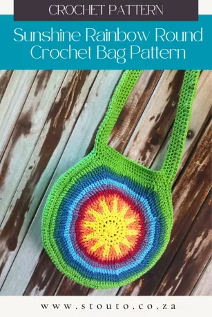 Colourful round crochet market bag with textured front post crochet stitches
