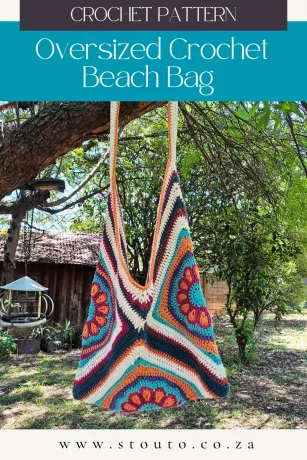 Oversized crochet tote bag pattern with colourful flower motifs