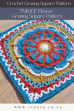 Beginner-friendly TMBJGF Flower Granny Square crochet pattern with stitch diagrams and photo tutorials.