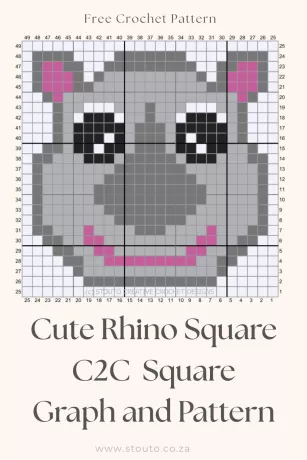 Baby Rhino Corner-to-Corner Crochet Graph and Free Pattern