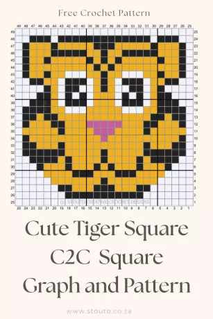 Upbeat Tiger C2C Crochet Square Pattern