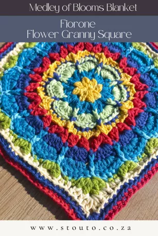 Fiorone granny square flower crochet pattern with a textured floral centre