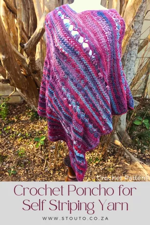 Easy crochet poncho pattern for self-striping and variegated yarn