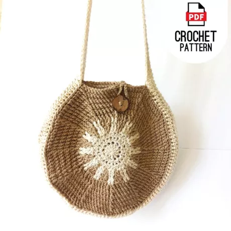 Crochet beach tote pattern with textured circular bag construction