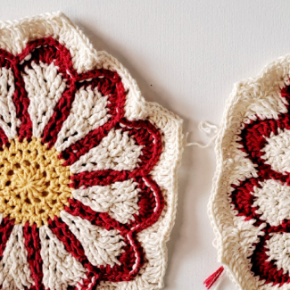 Hexagon flower centered crochet square