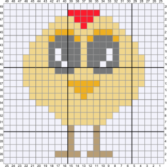 Corner to corner crochet pattern and graph of Cute Baby Rooster