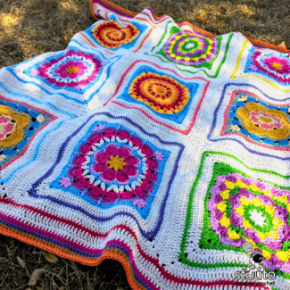 Granny square Boxed Flower blanket crochet pattern