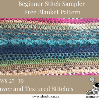 Rows 27–39: Flower and Textured Stitches free stitch sampler blanket pattern
