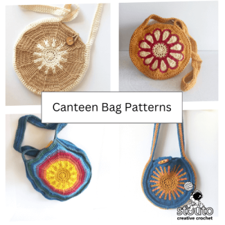 Crochet canteen bag patterns with round structured designs