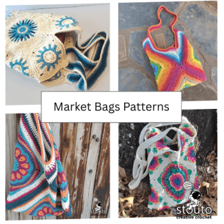 Crochet market bag pattern collection with stylish designs