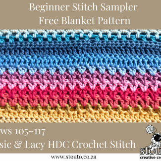 Multi stitch sampler blanket pattern rows 105 to 117 