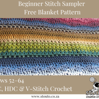 Rows 52–64 – DC, HDC & V-Stitch Crochet Stitch Sampler Blanket - Free Stitch Sampler Blanket Pattern for Beginners