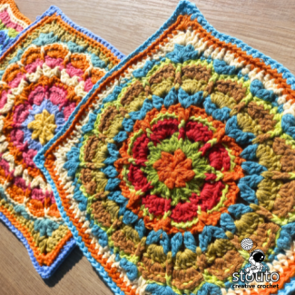 Granny square flower crochet pattern with raised flower petals