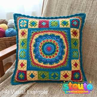 Create a colorful sunrise bloom crochet pillow