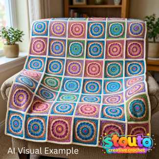 Create a sunrise Colorfully Bloom Crochet Granny Square Bedspread