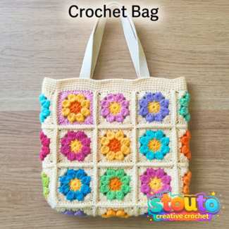 Create an easy crochet bag using. small flower granny squares