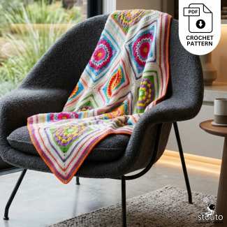 Boxed Flower granny square flower blanket pattern
