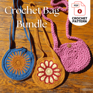 Canteen Bags Crochet Pattern Bundle include 3 unique round crochet bag patterns