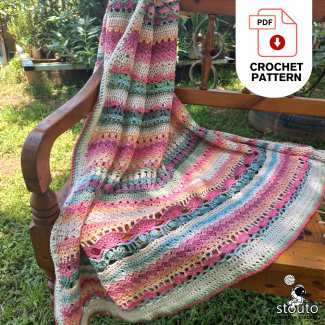 Crochet blanket pattern including baby blanket, throw, afghan, queen, and king size instructions.