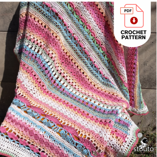 Crochet blanket PDF pattern showing flower stitch sampler instructions and pattern pages.